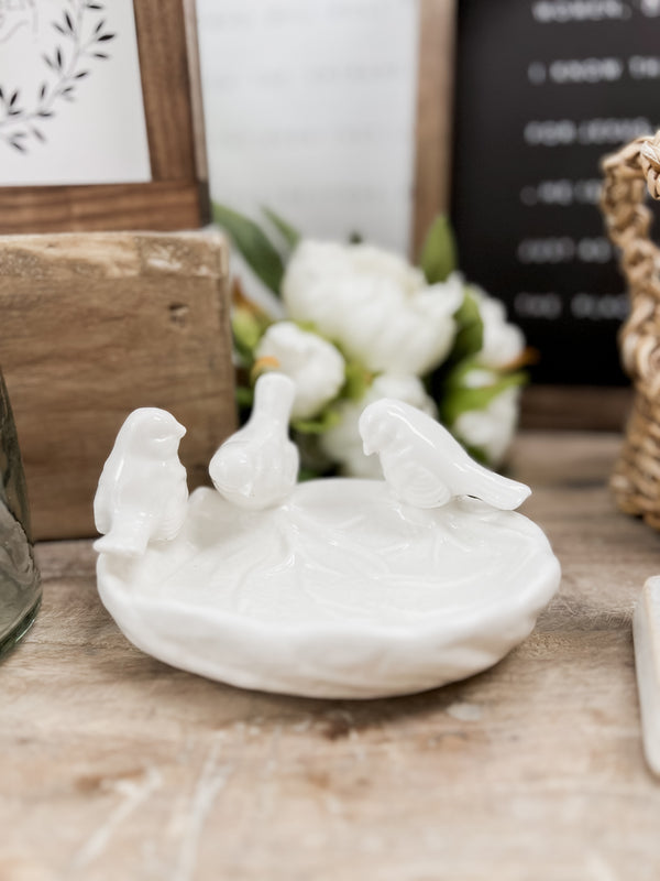 Ceramic Leaf Dish with Birds