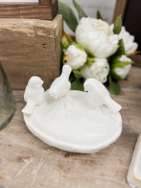 Ceramic Leaf Dish with Birds