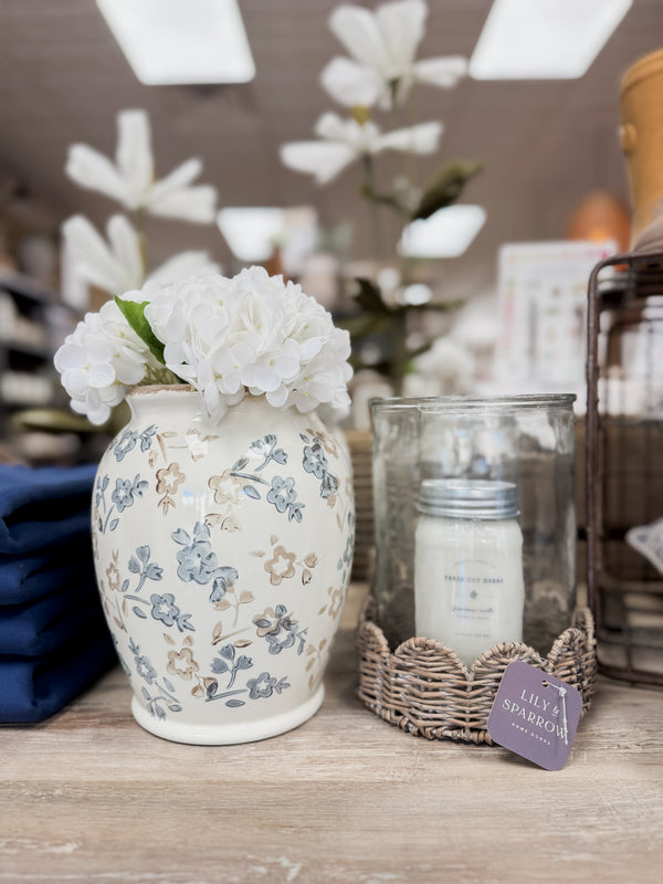 Beige and Blue Floral Vase