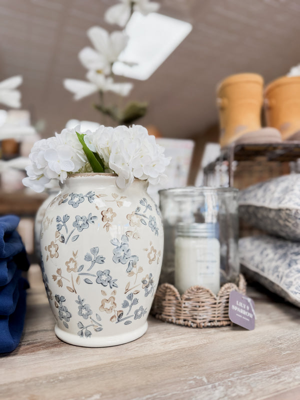 Beige and Blue Floral Vase