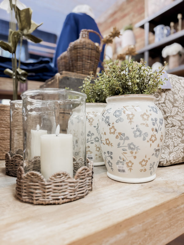 Beige and Blue Floral Vase