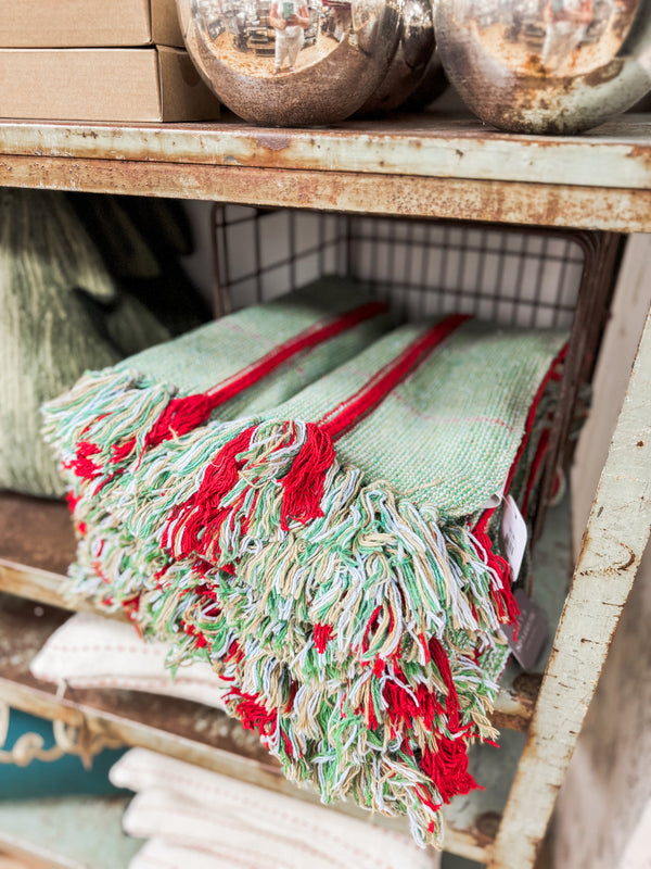 Red & Green Embroidered Throw