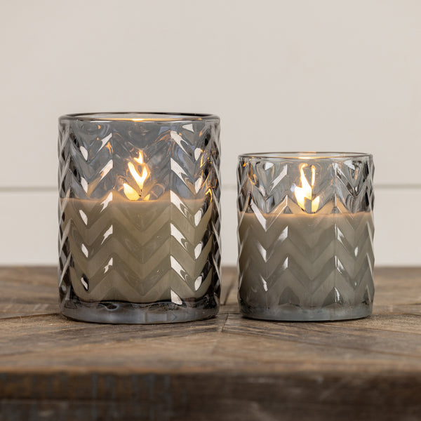 Chevron Flameless Glass Candle, Two Sizes