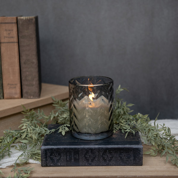 Chevron Flameless Glass Candle, Two Sizes