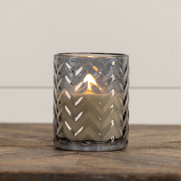 Chevron Flameless Glass Candle, Two Sizes