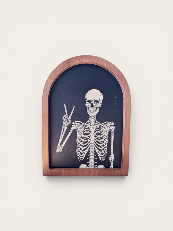 Skeleton with Peace Sign, Framed Arch