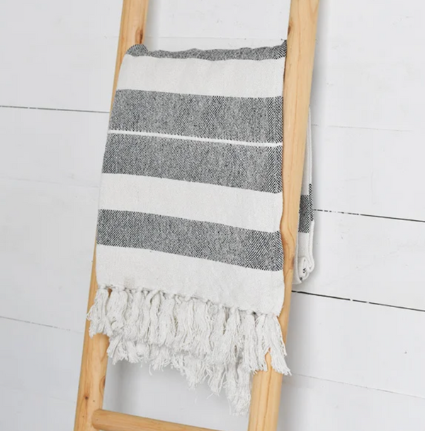 Thick Black and White Strip Throw