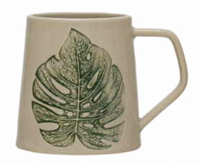 Debossed Leaf Stoneware Mug