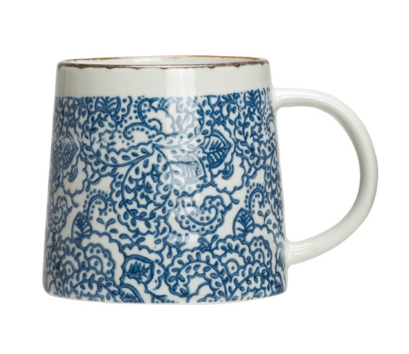 Blue Handstamped Stoneware Mug
