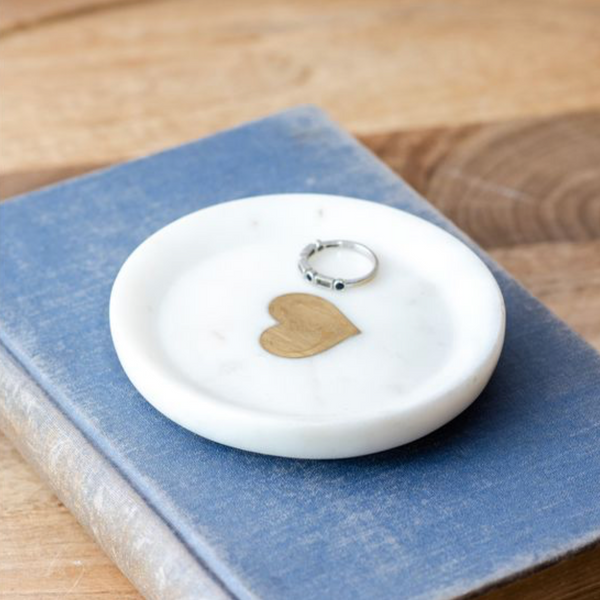 White Marble Heart Dish