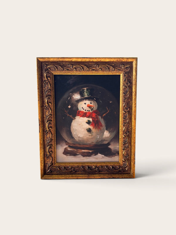 Snowman Snowglobe: Antique Gold Frame Wall Art