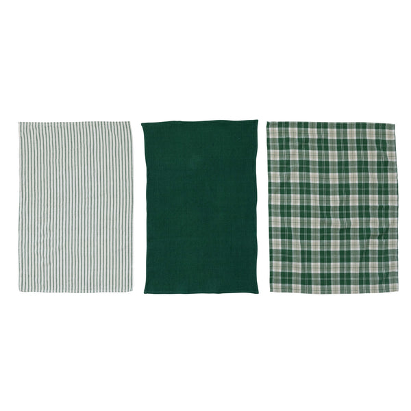 Green and White Waffle Tea Towels