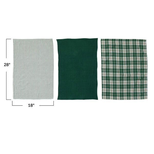 Green and White Waffle Tea Towels