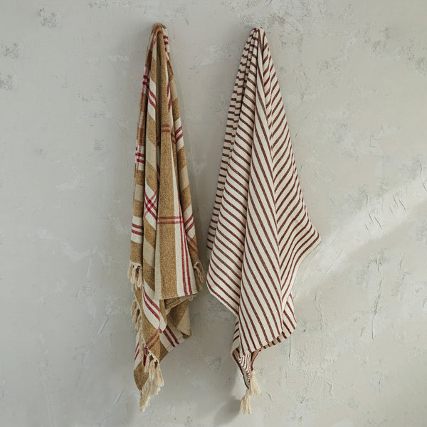 Cotton Throw with Stripes & Tassels