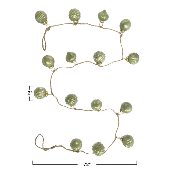 Mercury Glass Ornament Garland, Green