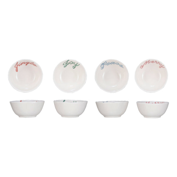 Ribbon Word Stoneware Bowl, Four Styles