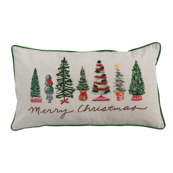 Merry Christmas Embroidered Pillow