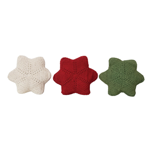 Crocheted Snowflake Pillow, Three Colors