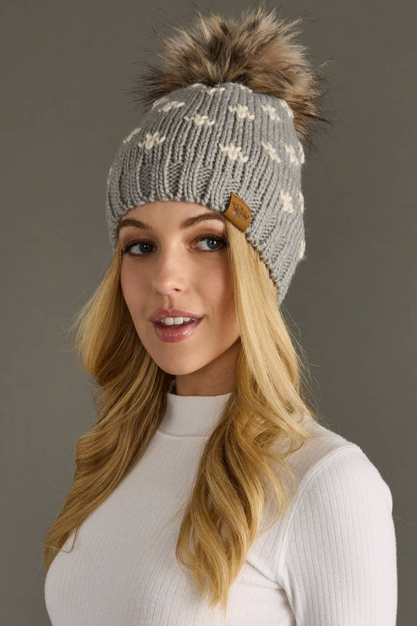 Gray Fleur-De-Lis Pom Hat
