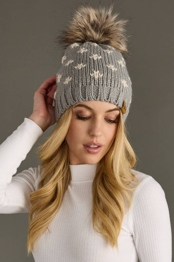 Gray Fleur-De-Lis Pom Hat