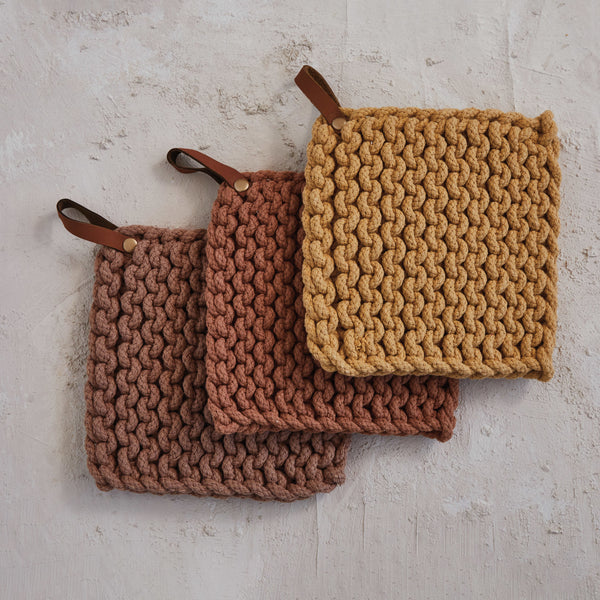 Cotton Crocheted Pot Holder, Fall Colors