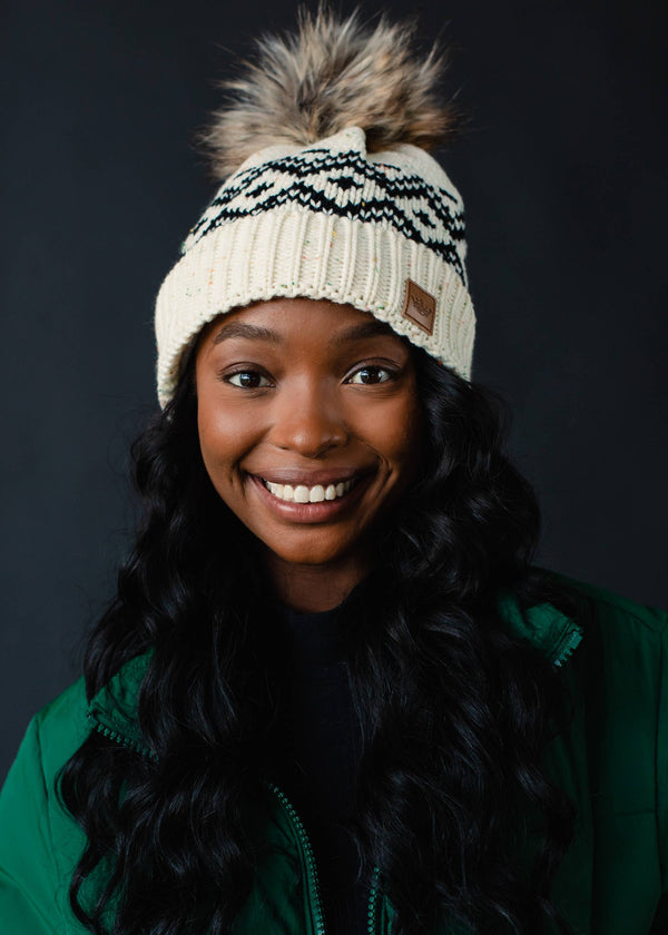 Cream & Speckled Pattern Pom Hat