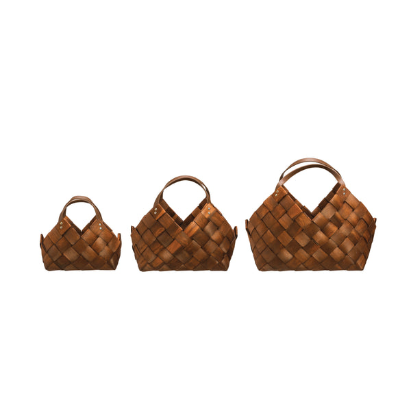 Woven Wood Basket with Handles