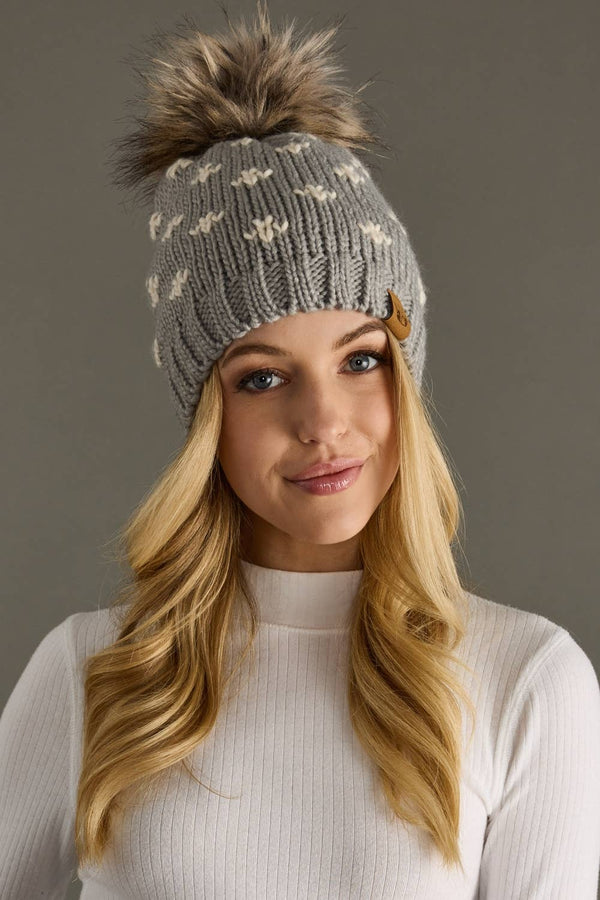 Gray Fleur-De-Lis Pom Hat
