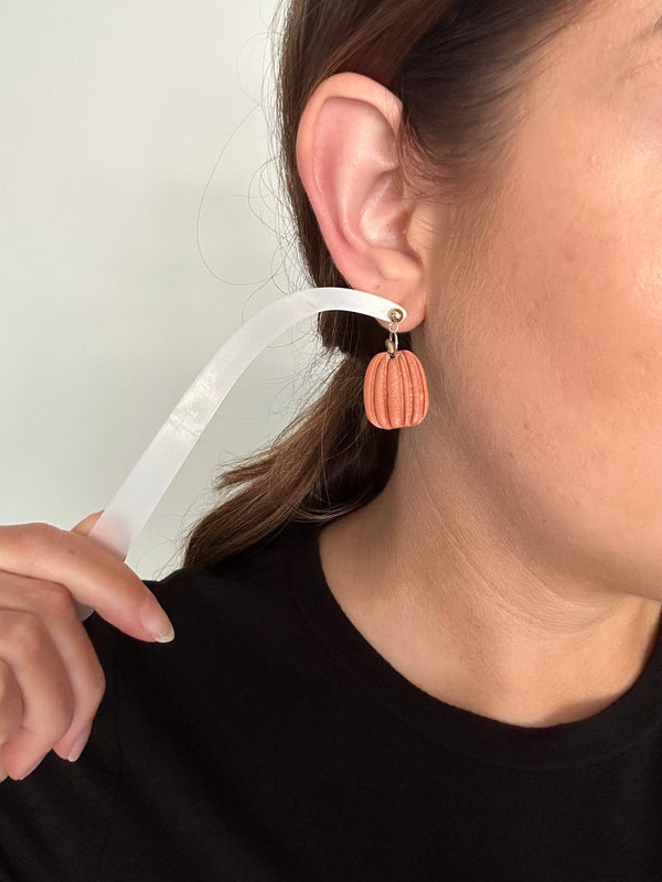 Tall Pumpkin Dangle Clay Earrings