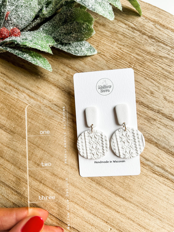 White Snowflake Sweater Knit Clay Earrings