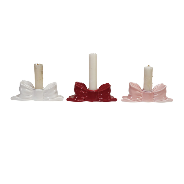 Stoneware Bow Taper Holder