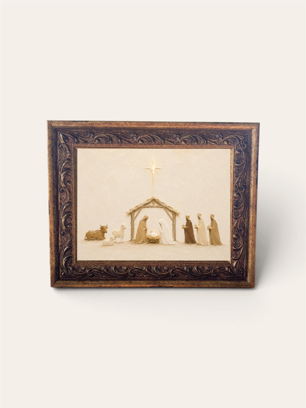 Neutral Nativity | Antique Gold Frame Wall Art
