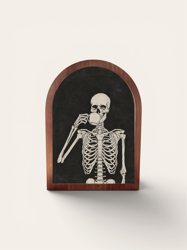 Skeleton with Coffee, Framed Arch