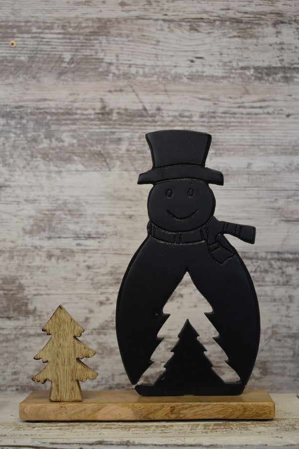 Wood & Black Snowman