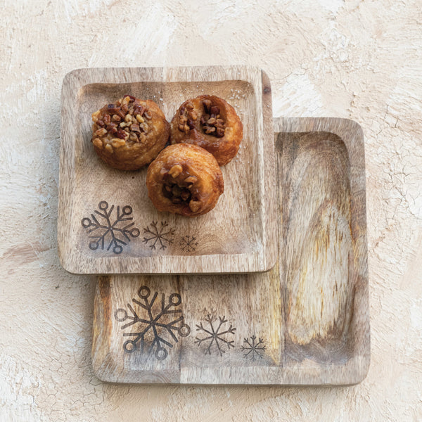 Snowflake Wood Tray, Two Sizes