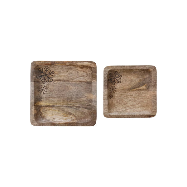 Snowflake Wood Tray, Two Sizes