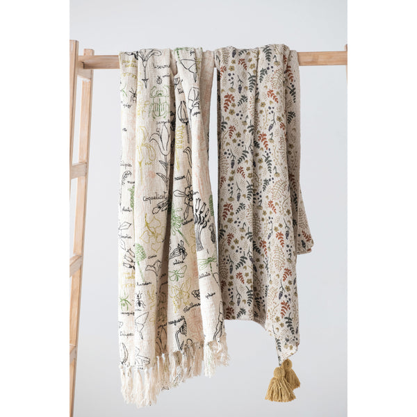 Woven Floral Throw with Tassels