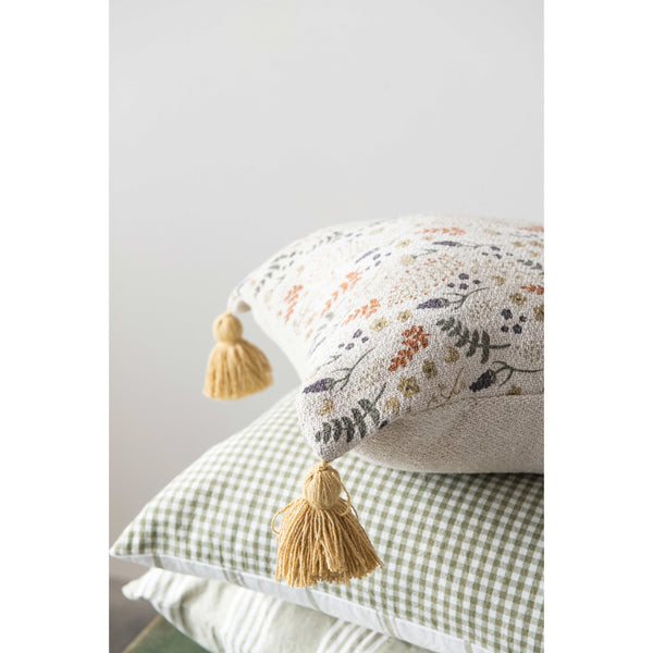 Floral Printed Pillow with Tassels