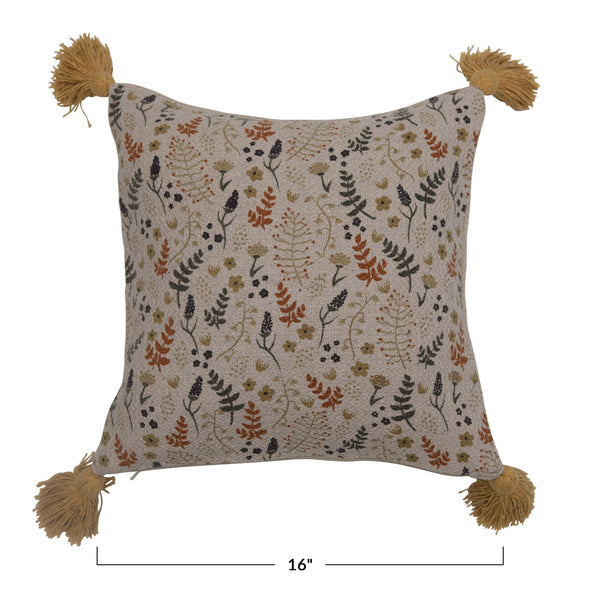 Floral Printed Pillow with Tassels