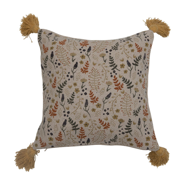 Floral Printed Pillow with Tassels